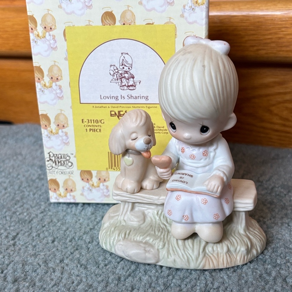 Precious Moments Figurine with Child and Dog in Cream and White